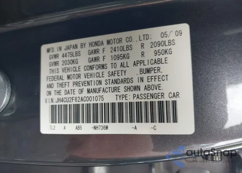 2010 Acura Tsx from USA, damaged, VIN JH4CU2F62AC001075